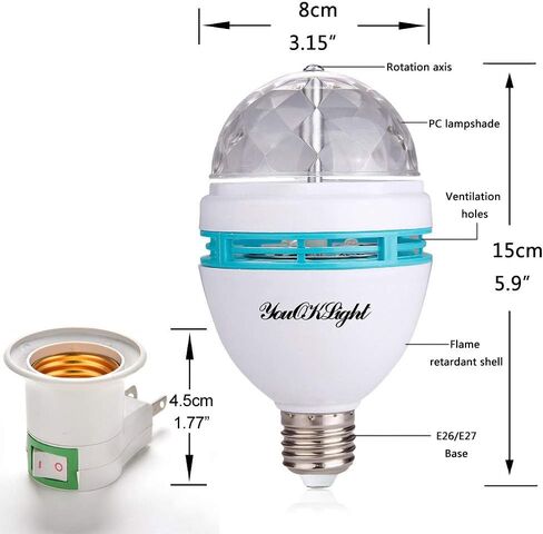 YouOKLight E26 الدورية RGB ديسكو الكرة الخفيفة، LED ستروب لمبة سحرية الكرة الخفيفة، لحفلة عيد ميلاد نادي بار كاريوكي عيد الهالوين عيد الميلاد in Kuwait