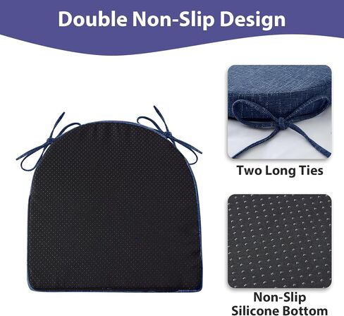 IPYNBAP Chair Cushions for Dining Chairs, Kitchen Chair Cushions, 16'' x 16'' x 2'', Non Slip Indoor Seat Cushions, Chair Pads for Dining Chairs with Ties & Removable Cover, Set of 4, Navy in Kuwait