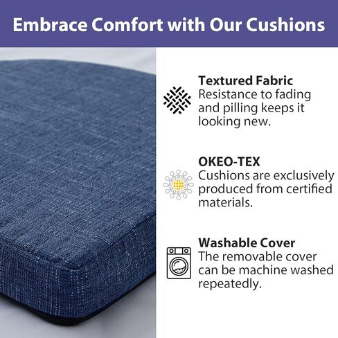IPYNBAP Chair Cushions for Dining Chairs, Kitchen Chair Cushions, 16'' x 16'' x 2'', Non Slip Indoor Seat Cushions, Chair Pads for Dining Chairs with Ties & Removable Cover, Set of 4, Navy in Kuwait