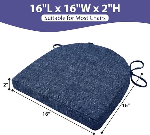 IPYNBAP Chair Cushions for Dining Chairs, Kitchen Chair Cushions, 16'' x 16'' x 2'', Non Slip Indoor Seat Cushions, Chair Pads for Dining Chairs with Ties & Removable Cover, Set of 4, Navy in Kuwait