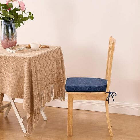 IPYNBAP Chair Cushions for Dining Chairs, Kitchen Chair Cushions, 16'' x 16'' x 2'', Non Slip Indoor Seat Cushions, Chair Pads for Dining Chairs with Ties & Removable Cover, Set of 4, Navy in Kuwait