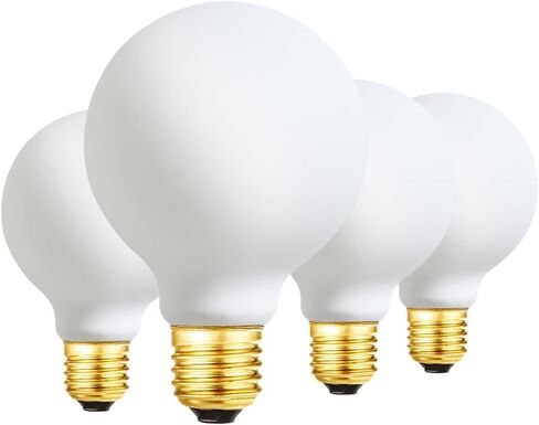 لمبة الإضاءة G25 LED E26 قاعدة مات أوبال بورسلين أبيض ناعم 3000K عكس الضوء إديسون 6 وات لمبة LED كروية، 600 لومن، ما يعادل 60 وات، زجاج بلوري خارجي، لمبة إضاءة LED اديسون غلوب G80 عتيقة، 4 عبوات. in Kuwait