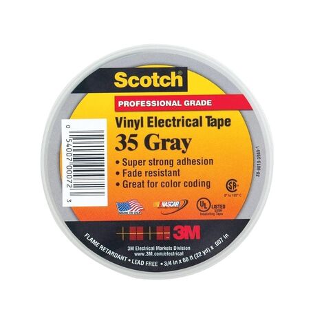 شريط كهربائي 3M Scotch 35 من الفينيل لترميز الألوان، من 32 إلى 221 درجة فهرنهايت، قوة عازلة 1250 مللي فولت، طول 66 بوصة × عرض 3/4 بوصة، رمادي in Kuwait