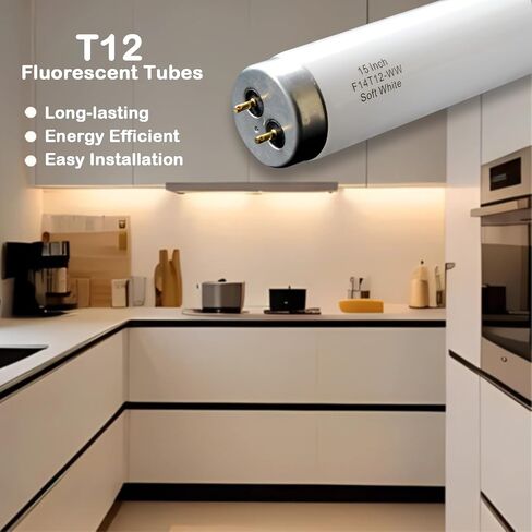 Valoisa 15 بوصة F14T12 14 وات T12 لمبة الفلورسنت البيضاء الناعمة، 14 وات 14 3/4 بوصة T12 لمبة إضاءة تحت الخزانة، 3000 ك، قاعدة G13، عبوتان in Kuwait
