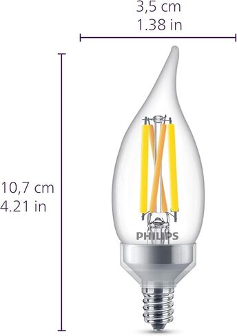 فيليبس LED 75 وات BA11 3 عبوات فائقة الوضوح باللون الأبيض الناعم (2700 ك) 700 لومن (6.6 وات = 75 وات) لمبات إضاءة شمعدان شفافة خالية من الوميض تناسب مقابس E26 أو E12 in Kuwait