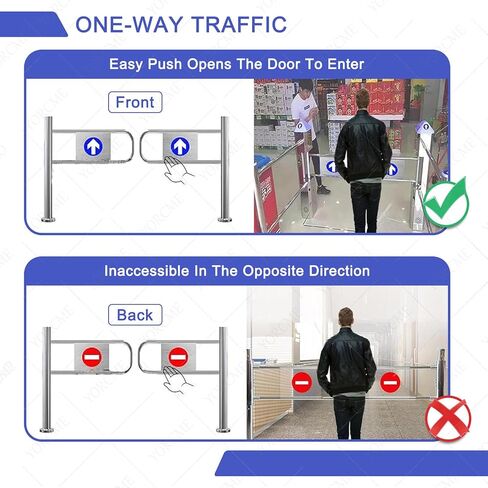 بوابة تأرجح أوتوماتيكية واسعة من الفولاذ المقاوم للصدأ، باب يدوي، بوابة تأرجح أمان ذاتية الإغلاق لمحلات السوبر ماركت والمستودعات - حاجز مدخل متين للتحكم الآمن في الوصول والارتفاع in Kuwait