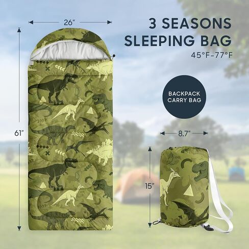 Wake In Cloud - Dinosaur Kids Sleeping Bag for Boys Toddlers, Camping in Warm Cold Weather, Backpacking Lightweight Compact Outdoor Liner for 3 Seasons Summer Spring Fall, Sketch Royal Blue in Saudi Arabia