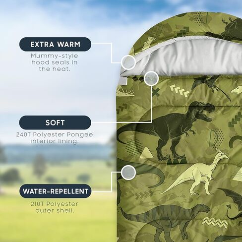 Wake In Cloud - Dinosaur Kids Sleeping Bag for Boys Toddlers, Camping in Warm Cold Weather, Backpacking Lightweight Compact Outdoor Liner for 3 Seasons Summer Spring Fall, Sketch Royal Blue in Saudi Arabia