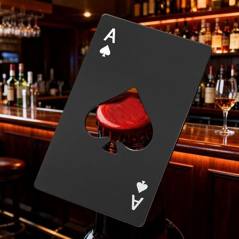 فتاحات زجاجات البوكر Ace of Spades من Lmaytech - 50 قطعة من فتحات غطاء البيرة من الفولاذ المقاوم للصدأ بحجم بطاقة الائتمان، هدايا حفلات الزفاف، هدايا وصيفات العروس، مستلزمات الكازينو وأعياد الميلاد بالجملة (أسود) in Kuwait