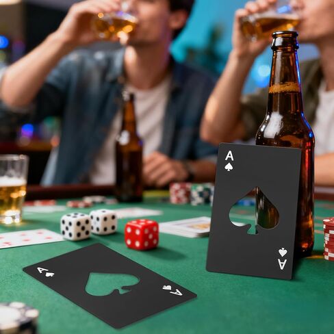 فتاحات زجاجات البوكر Ace of Spades من Lmaytech - 50 قطعة من فتحات غطاء البيرة من الفولاذ المقاوم للصدأ بحجم بطاقة الائتمان، هدايا حفلات الزفاف، هدايا وصيفات العروس، مستلزمات الكازينو وأعياد الميلاد بالجملة (أسود) in Kuwait