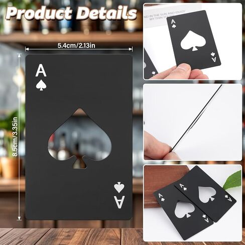 فتاحات زجاجات البوكر Ace of Spades من Lmaytech - 50 قطعة من فتحات غطاء البيرة من الفولاذ المقاوم للصدأ بحجم بطاقة الائتمان، هدايا حفلات الزفاف، هدايا وصيفات العروس، مستلزمات الكازينو وأعياد الميلاد بالجملة (أسود) in Kuwait