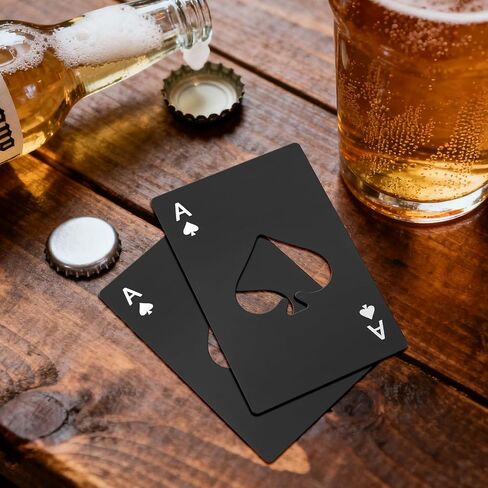 فتاحات زجاجات البوكر Ace of Spades من Lmaytech - 50 قطعة من فتحات غطاء البيرة من الفولاذ المقاوم للصدأ بحجم بطاقة الائتمان، هدايا حفلات الزفاف، هدايا وصيفات العروس، مستلزمات الكازينو وأعياد الميلاد بالجملة (أسود) in Kuwait
