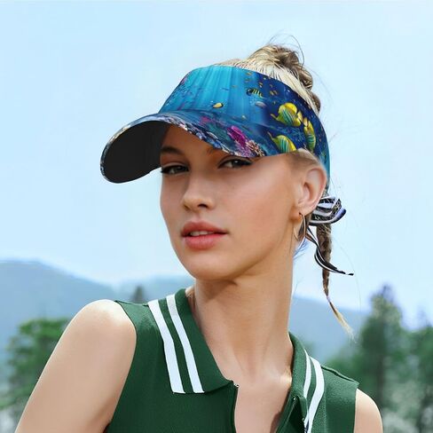 Colorful Ocean Theme Print Sports Sun Visor Hats Adjustable Running Golf Tennis Sun Cap for Women Men in Saudi Arabia
