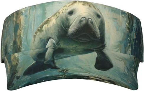 Manatee Animals Print Sports Sun Visor Hats Adjustable Running Golf Tennis Sun Cap for Women Men Black in Saudi Arabia