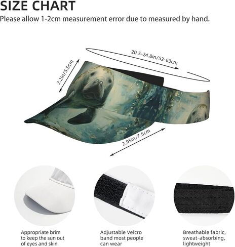 Manatee Animals Print Sports Sun Visor Hats Adjustable Running Golf Tennis Sun Cap for Women Men Black in Saudi Arabia