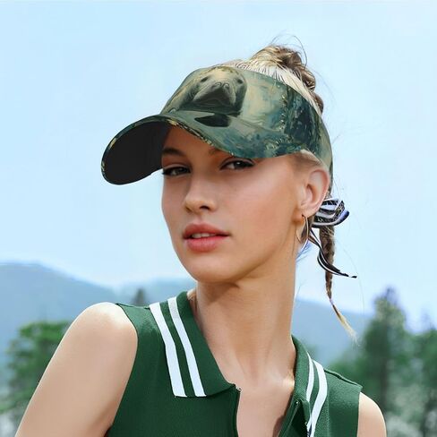 Manatee Animals Print Sports Sun Visor Hats Adjustable Running Golf Tennis Sun Cap for Women Men Black in Saudi Arabia
