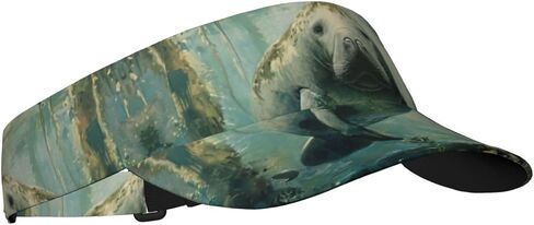 Manatee Animals Print Sports Sun Visor Hats Adjustable Running Golf Tennis Sun Cap for Women Men Black in Saudi Arabia