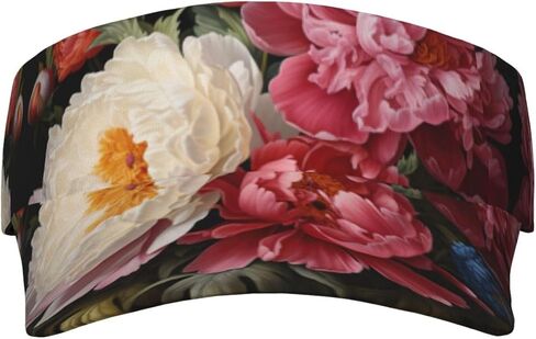 Garden Peony Print Sports Sun Visor Hats Adjustable Running Golf Tennis Sun Cap for Women Men Black in Saudi Arabia