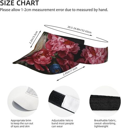 Garden Peony Print Sports Sun Visor Hats Adjustable Running Golf Tennis Sun Cap for Women Men Black in Saudi Arabia