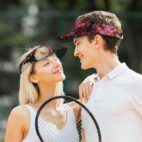 Garden Peony Print Sports Sun Visor Hats Adjustable Running Golf Tennis Sun Cap for Women Men Black in Saudi Arabia