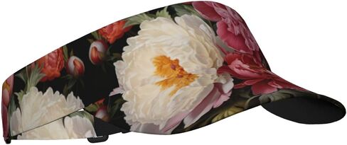 Garden Peony Print Sports Sun Visor Hats Adjustable Running Golf Tennis Sun Cap for Women Men Black in Saudi Arabia