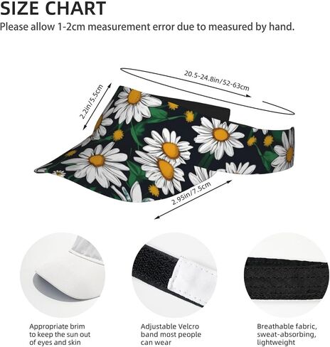 Floral Flowers Daisies Print Sports Sun Visor Hats Adjustable Running Golf Tennis Sun Cap for Women Men Black in Saudi Arabia