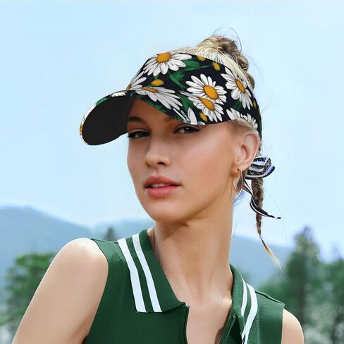 Floral Flowers Daisies Print Sports Sun Visor Hats Adjustable Running Golf Tennis Sun Cap for Women Men Black in Saudi Arabia