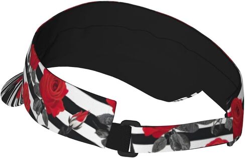 Black White Stripes Red Rose Flowers Print Sports Sun Visor Hats Adjustable Running Golf Tennis Sun Cap for Women Men in Saudi Arabia