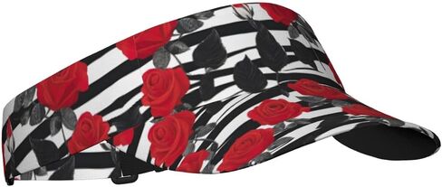 Black White Stripes Red Rose Flowers Print Sports Sun Visor Hats Adjustable Running Golf Tennis Sun Cap for Women Men in Saudi Arabia