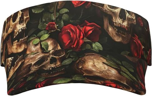 Skull and Red Rose Print Sports Sun Visor Hats Adjustable Running Golf Tennis Sun Cap for Women Men in Saudi Arabia