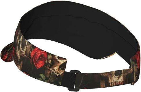 Skull and Red Rose Print Sports Sun Visor Hats Adjustable Running Golf Tennis Sun Cap for Women Men in Saudi Arabia