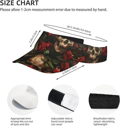 Skull and Red Rose Print Sports Sun Visor Hats Adjustable Running Golf Tennis Sun Cap for Women Men in Saudi Arabia