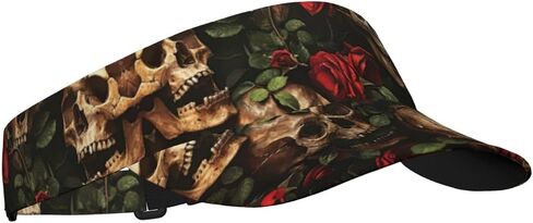 Skull and Red Rose Print Sports Sun Visor Hats Adjustable Running Golf Tennis Sun Cap for Women Men in Saudi Arabia