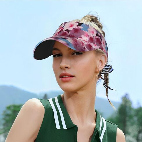 Cherry Blossoms Print Sports Sun Visor Hats Adjustable Running Golf Tennis Sun Cap for Women Men in Saudi Arabia