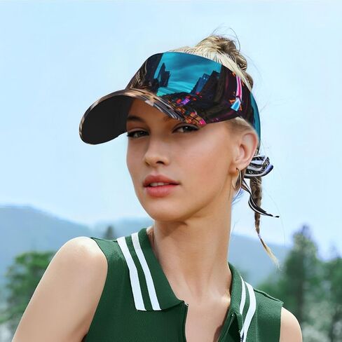 Streets of New York City Print Sports Sun Visor Hats Adjustable Running Golf Tennis Sun Cap for Women Men Black in Saudi Arabia