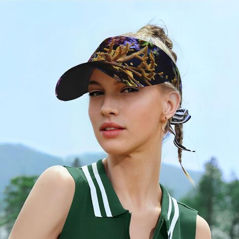 Coral Reef Print Sports Sun Visor Hats Adjustable Running Golf Tennis Sun Cap for Women Men Black in Saudi Arabia