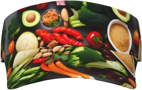 Healthy Food Print Sports Sun Visor Hats Adjustable Running Golf Tennis Sun Cap for Women Men Black in Saudi Arabia