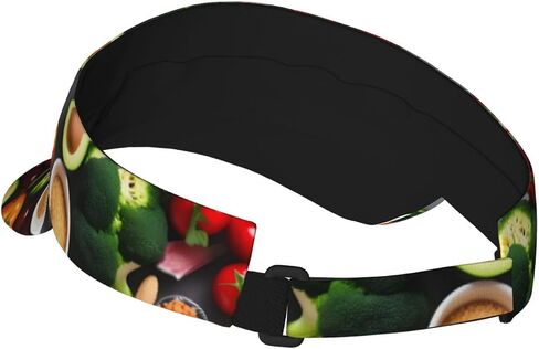 Healthy Food Print Sports Sun Visor Hats Adjustable Running Golf Tennis Sun Cap for Women Men Black in Saudi Arabia