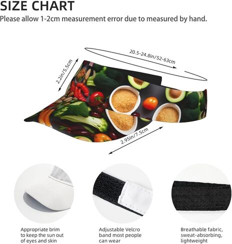 Healthy Food Print Sports Sun Visor Hats Adjustable Running Golf Tennis Sun Cap for Women Men Black in Saudi Arabia