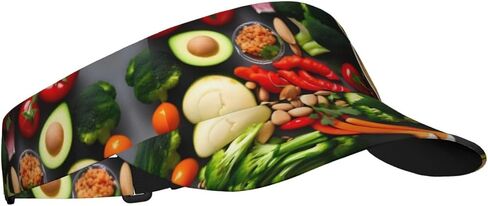 Healthy Food Print Sports Sun Visor Hats Adjustable Running Golf Tennis Sun Cap for Women Men Black in Saudi Arabia