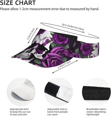 Purple Rose Skeleton Print Sports Sun Visor Hats Adjustable Running Golf Tennis Sun Cap for Women Men in Saudi Arabia
