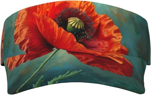 Poppy Flower Print Sports Sun Visor Hats Adjustable Running Golf Tennis Sun Cap for Women Men Black in Saudi Arabia