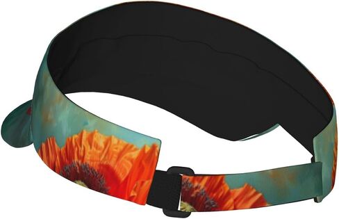 Poppy Flower Print Sports Sun Visor Hats Adjustable Running Golf Tennis Sun Cap for Women Men Black in Saudi Arabia