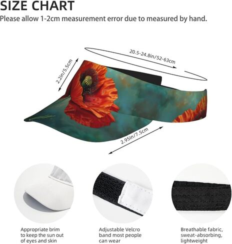 Poppy Flower Print Sports Sun Visor Hats Adjustable Running Golf Tennis Sun Cap for Women Men Black in Saudi Arabia