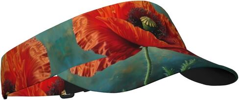 Poppy Flower Print Sports Sun Visor Hats Adjustable Running Golf Tennis Sun Cap for Women Men Black in Saudi Arabia