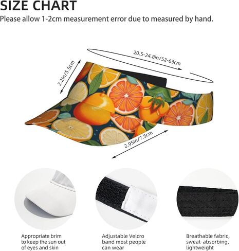 Citrus Fruit Pattern Print Sports Sun Visor Hats Adjustable Running Golf Tennis Sun Cap for Women Men Black in Saudi Arabia