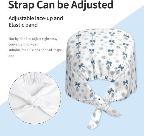 Blue White Christmas Ornaments Print Scrub Caps Women Men, Nurse Cap Surgical Caps Scrub Hats for Women Men, Adjustable Working Cap with Sweatband in Kuwait