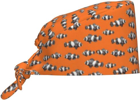 Black White Clownfish Orange Print Scrub Caps Women Men, Nurse Cap Surgical Caps Scrub Hats for Women Men, Adjustable Working Cap with Sweatband in Kuwait