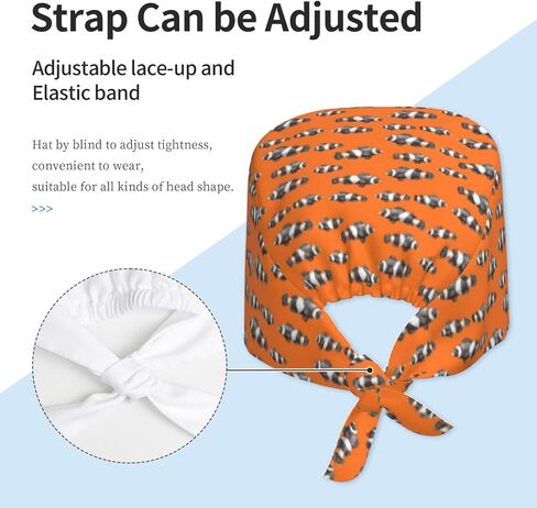 Black White Clownfish Orange Print Scrub Caps Women Men, Nurse Cap Surgical Caps Scrub Hats for Women Men, Adjustable Working Cap with Sweatband in Kuwait