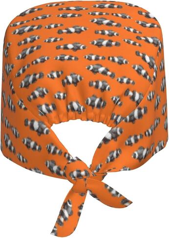 Black White Clownfish Orange Print Scrub Caps Women Men, Nurse Cap Surgical Caps Scrub Hats for Women Men, Adjustable Working Cap with Sweatband in Kuwait